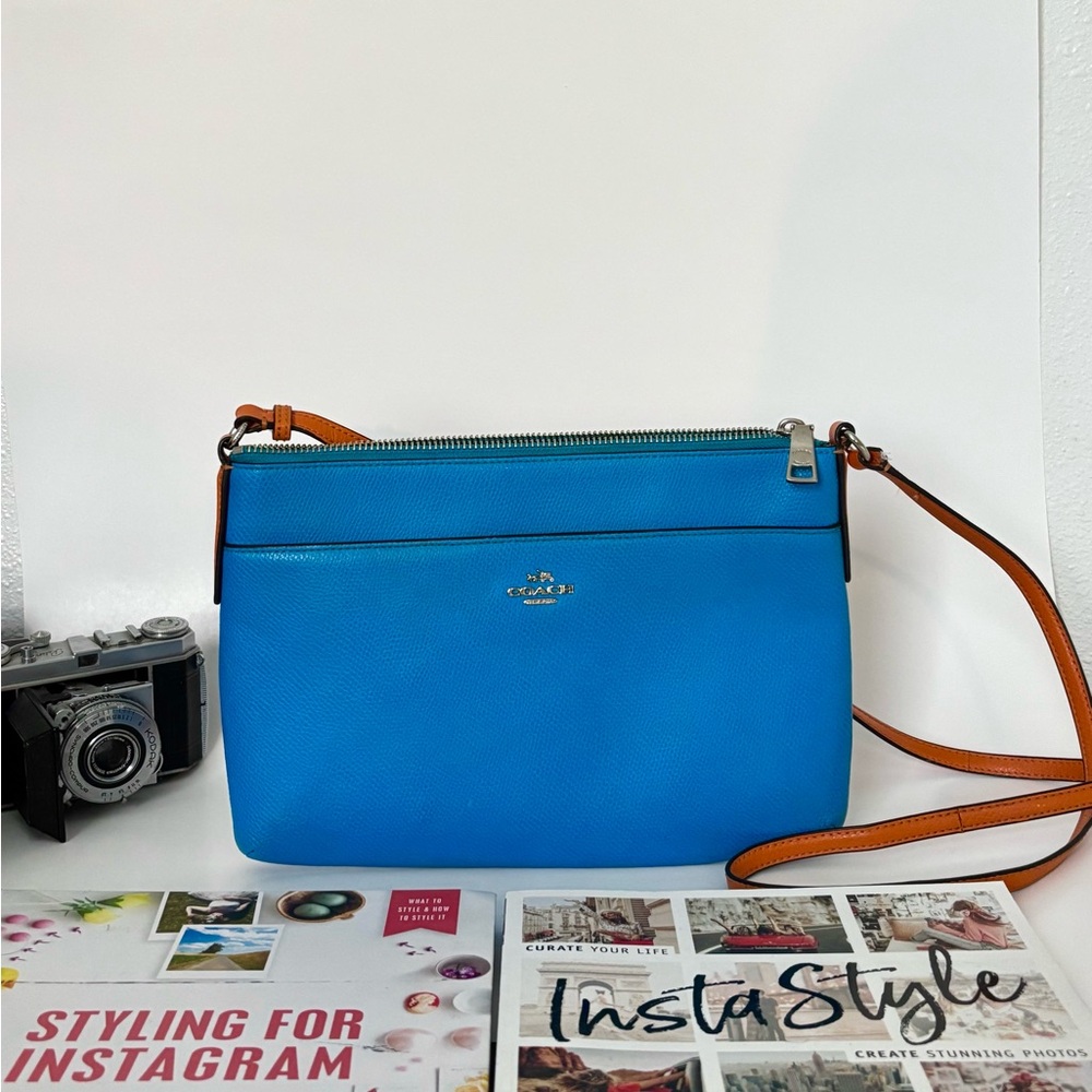 Coach Vibrant Blue and Orange Crossbody Bag with Gold-Tone Hardware